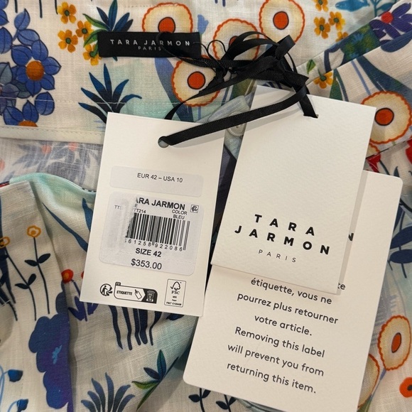 Tara Jarmon NWT Belted Shelby 100% Cotton Blue Floral Printed High Waist Shorts - Picture 14 of 16